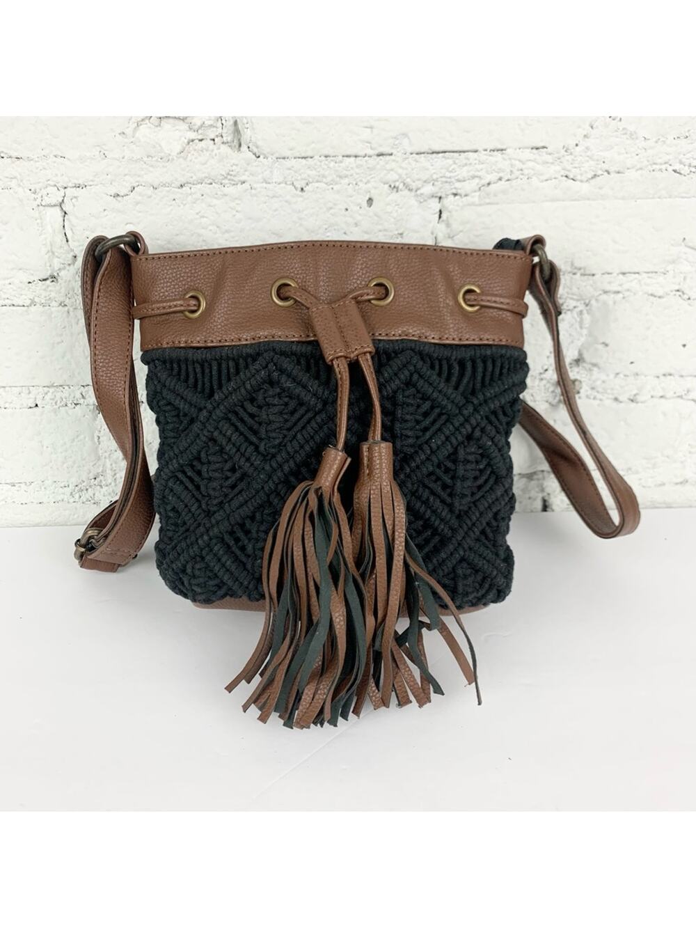 Noonday Collection Black Macrame Woven Braided Kuro Crossbody Purse